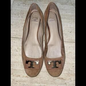 Tory Burch Gigi Suede block Heels Cognac Brown Women's Size 10- runs big